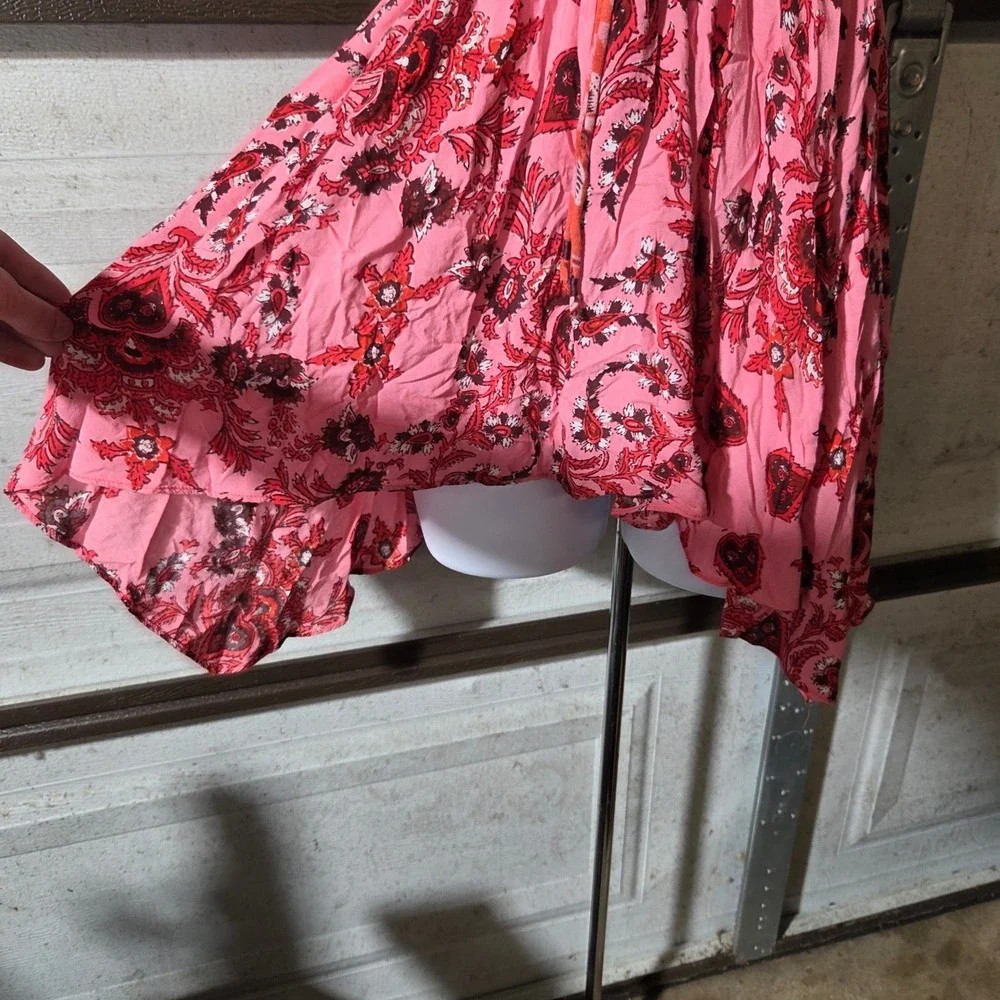 Free People Floral Babydoll Top Pink Orange Y2K Fairycore Handkerchief Hem Small